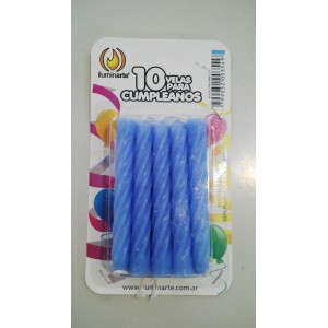 VELAS DE CUMPLE X 10U CELESTES 8 CM EN BLISTER