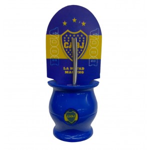 MATE FUTBOL BOCA CON BOMBILLA ACERO