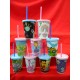 VASO CONICO ESTAMPADO 300CC CON TAPA Y SORBETE