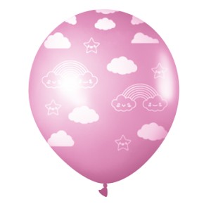 GLOBOS 12" X 8U ROSAS CON NUEBES BLANCAS