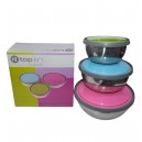 BOWLS ACERO X 3 CON TAPA ( 12-14-16 CM)