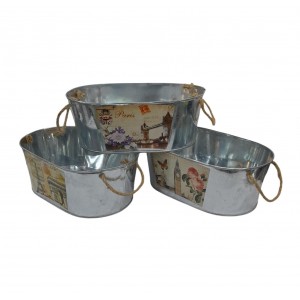 MACETERO LATA OVAL CON SOGA VINTAGE 22 CM