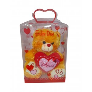 OSO PELUCHE 35 CM CON CORAZON AMOR en caja pvc