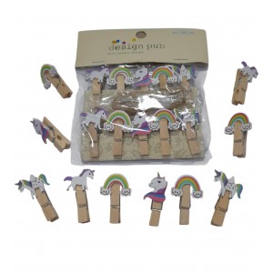 BROCHES MADERA CON APLIQUE UNICORNIO