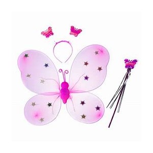 SET ALITAS DE MARIPOSA CON VINCHA Y VARITA ROSA