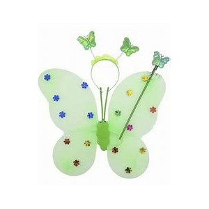 SET ALITAS MARIPOSA VARITA Y VINCHA VERDE MANZ.