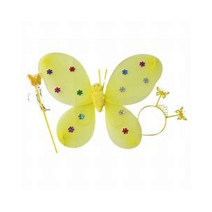 SET ALITAS MARIPOSA VINCHA Y VARITA AMARILLA