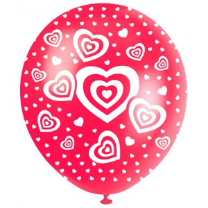 GLOBO ROJO CON LLUVIA DE CORAZONES 12" X 8U