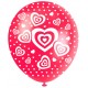 GLOBO ROJO CON LLUVIA DE CORAZONES 12" X 8U