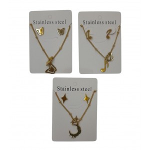 CONJUNTO ACERO DORADO COLGANTE Y AROS