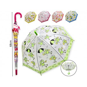 PARAGUAS INFANTIL TRANSP. CON DIBUJO Y SILBATO