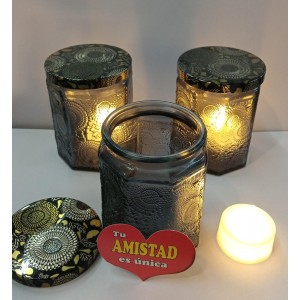 PORTA VELA VIDRIO 9X7 CON TAPA OCTOGONAL