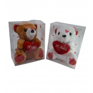 OSO PELUCHE 15 CM C/ CORAZON EN CAJA PVC-