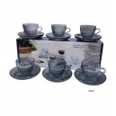 JUEGO DE CAFE 82ML - 12PZAS-VIDRIO GRIS LABRADO
