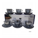 JUEGO CAFE 12 PZAS (6PLATOS+6TACITAS) VIDRIO GRIS