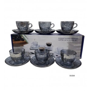 JUEGO CAFE 12 PZAS (6PLATOS+6TACITAS) VIDRIO GRIS