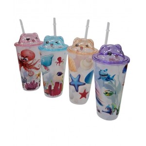 VASO INFANTIL TAPA Y SORBETE FONDO DEL MAR