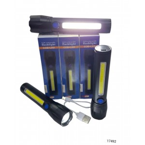 Linterna metal USB 14 cm con  Zoom y baliza lateral