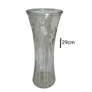 FLORERO DE VIDRIO 29 CM LABRADO TRANSP.