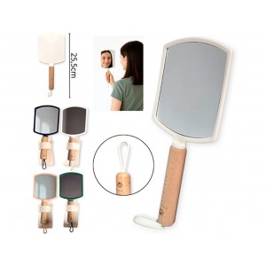 ESPEJO  DE MANO MANGO MADERA  26 CM