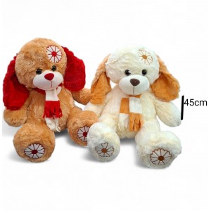 PERRO 45 CM CON BUFANDA BORDADO FLOR