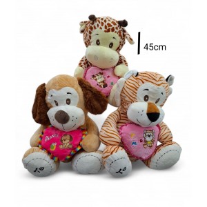 ANIMAL PELUCHE 45CM  CON CORAZON Y BORDADOS