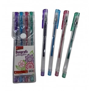 BOLIGRAFO GEL CON GLITTER X 4 EN ESTUCHE