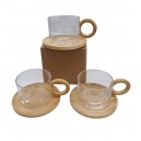  TAZA DE VIDRIO CON ASA Y PLATO BAMBOO 13X6CM