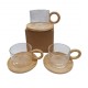  TAZA DE VIDRIO CON ASA Y PLATO BAMBOO 13X6CM