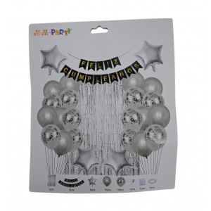 SET DE GLOBOS PLATEADO 29 PZAS DECORATIVO
