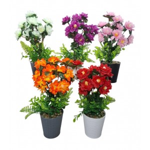 MACETA CON FLORES Y HOJAS VERDES 35 CM