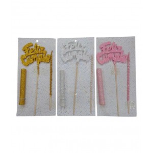 SET CUMPLEA&Ntilde;OS 3 PZAS BENGALA+VELA+FELI CUMPLE