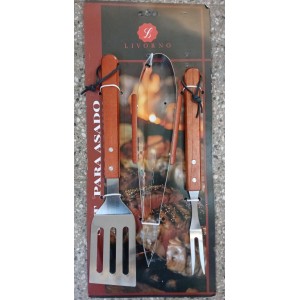 SET ASADOR X 3 MANGO MADERA EN BLISTER