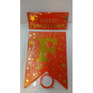 BANDERIN FELIZ CUMPLEA&Ntilde;OS ROJO  ESTRELLAS