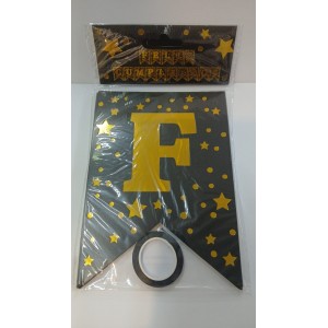 BANDERIN FELIZ CUMPLEA&Ntilde;OS NEGRO ESTRELLAS