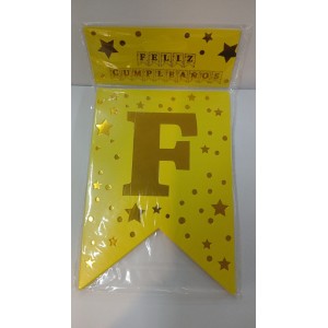 BANDERIN FELIZ CUMPLEA&Ntilde;OS AMARILLO ESTRELLAS