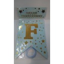 BANDERIN FELIZ CUMPLEA&Ntilde;OS CELESTE ESTRELLAS