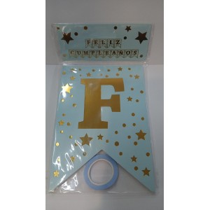 BANDERIN FELIZ CUMPLEA&Ntilde;OS CELESTE ESTRELLAS
