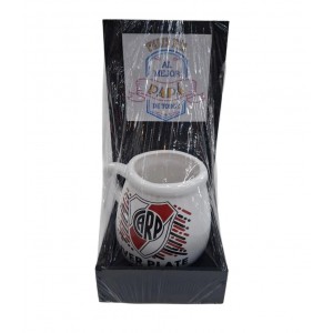 MATE CERAMICA RIVER EN EXHIBIDOR MADERA