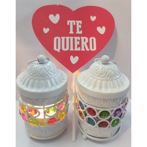 PORTAVELA  METAL 10 CM  CON APLIQUE GEMAS 