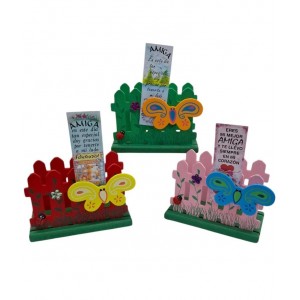 PORTA PAPELES CON APLIQUE MARIPOSA  Y BROCHE SUJETA MENSAJE