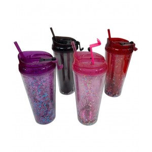 VASO ACRILICO DOBLE PARED 700CC CON TAPA Y SORBETE