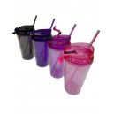 VASO ACRILICO 450CC DOBLE PARED CON TAPA Y SORBETE