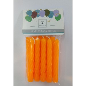 VELA TORNEADA CUMPLEA&Ntilde;OS X10 NARANJA FLUOR