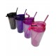 VASO ACRILICO 450CC DOBLE PARED CON TAPA Y SORBETE